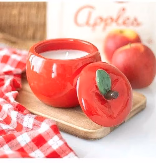 KDMD Red Apple Shaped Ceramic Candle Jar with Fruity Scent