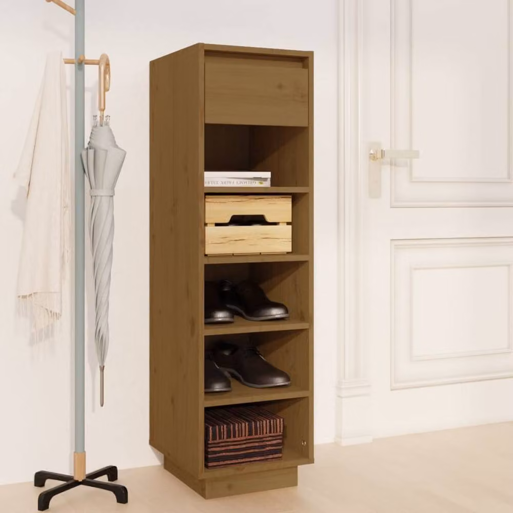 Berkfield Home Solid Wood Pine Shoe Cabinet in Brown, W/D/H: 30 x 34 x 105 cm – 2