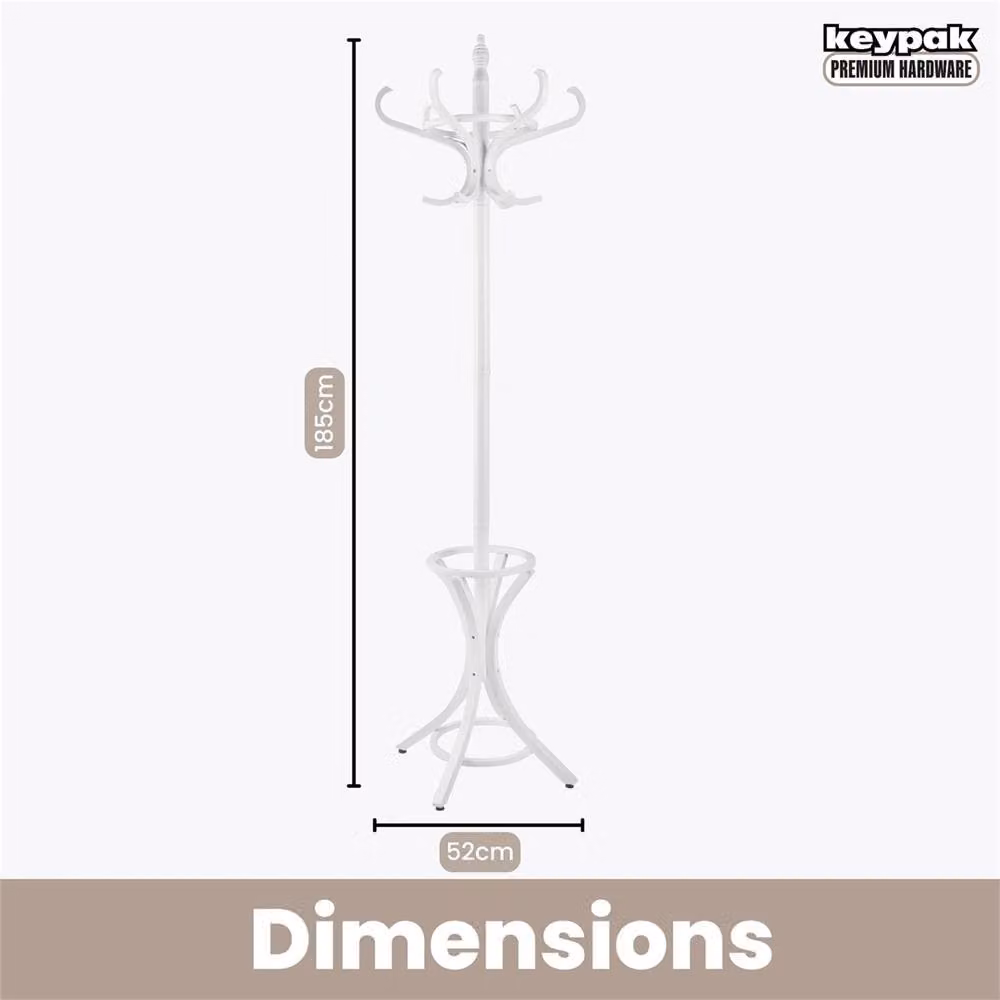 Nordara White Wooden Coat Rack Tree with 12 Hooks, Height: 185 cm – 2