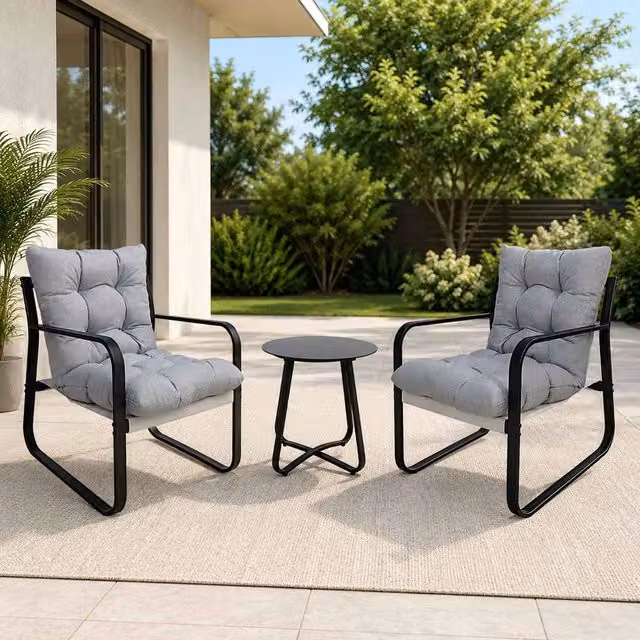 Alivio 3-Piece Modern Metal Outdoor Patio Bistro Set in Grey and Black – 2