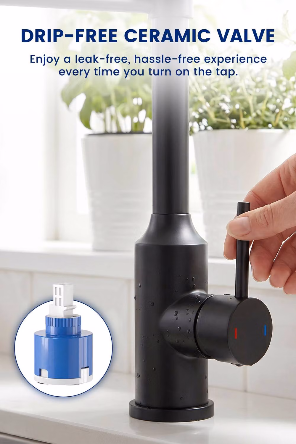 JANLEMNY Matte Black Kitchen Mixer Tap with 360 Degree Swivel Spout and Spray Function – 6