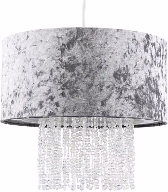 SPETLEK Grey Fabric Cylinder Ceiling Light Shade with LED Bulb, W/D/H: 40 x 40 x 35 cm