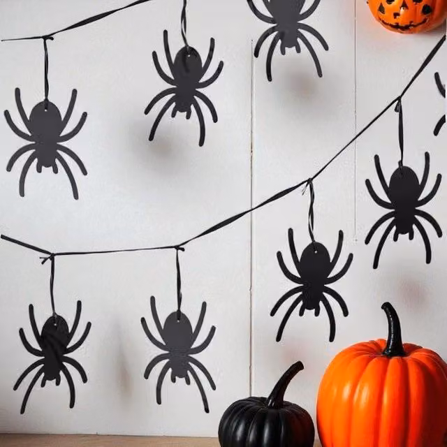 Garden Greatness Black Halloween Hanging Spider Paper Bunting Pennant
