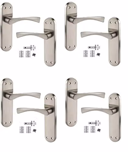 Golden Grace Astrid Latch Door Handle Set in Brushed Satin Stainless Steel Finish, Silver