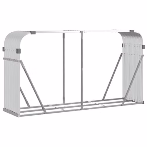 vidaXL Silver Galvanised Steel Freestanding Log Holder W/D/H: 180 x 45 x 100 cm