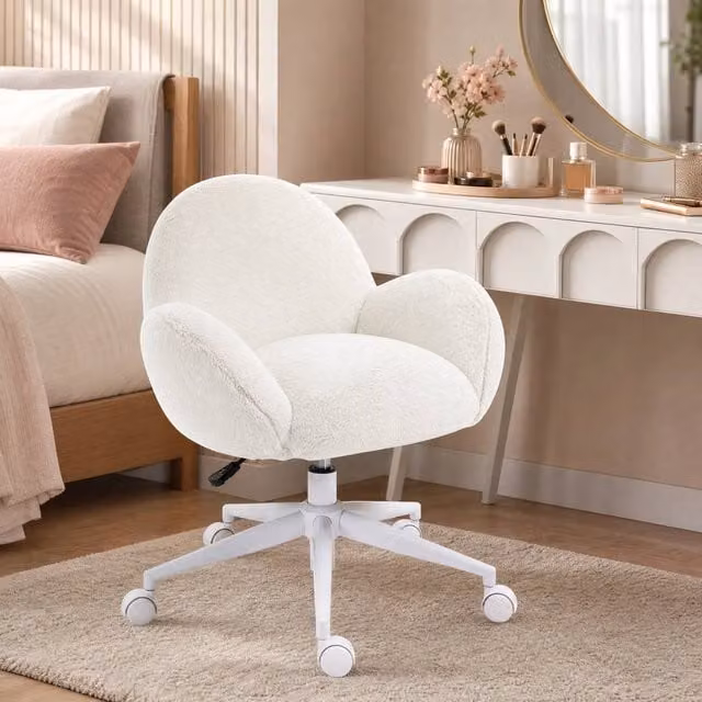 STILVORA Modern Cream Upholstered Swivel Task Chair with Armrests and Castors, W/D/H: 64 x 50 x 67 cm – 1
