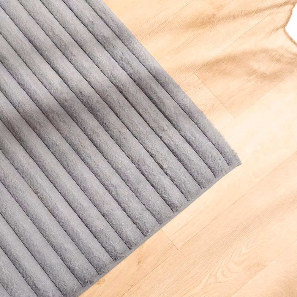 OHS Grey Faux Fur Ribbed Rug with Anti-Slip Backing, W: 160 cm, L: 230 cm – 3