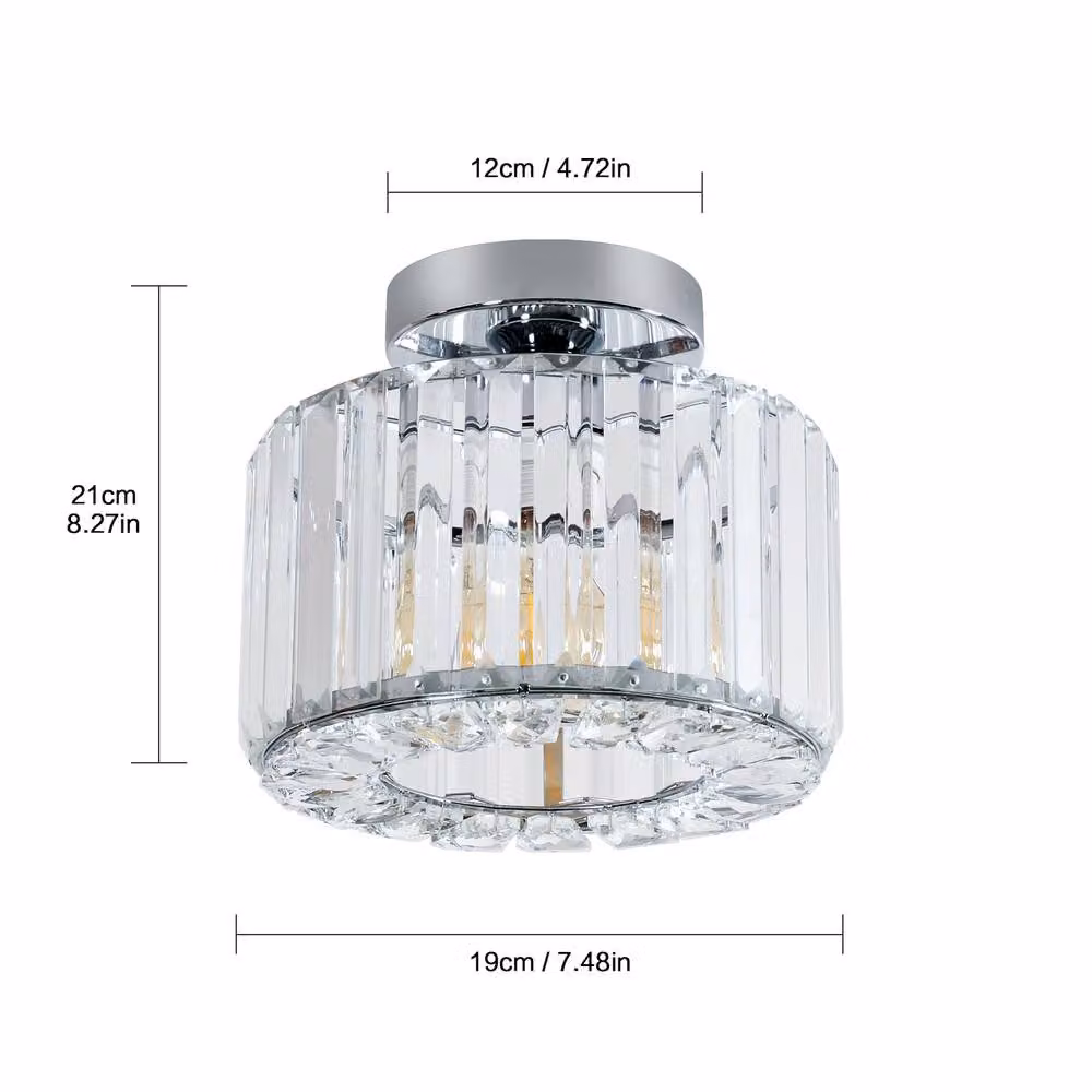 Goeco Modern Round Crystal Ceiling Light in Silver with E27 Fitting, Diameter: 22 cm – 2