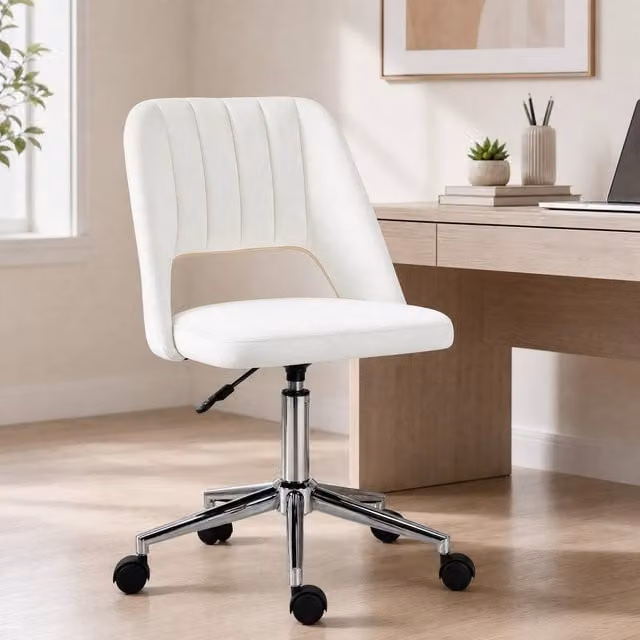 STILVORA Modern Swivel Task Chair in White and Beige with High Back and Castors, H 91 x W 60 x D 49 cm