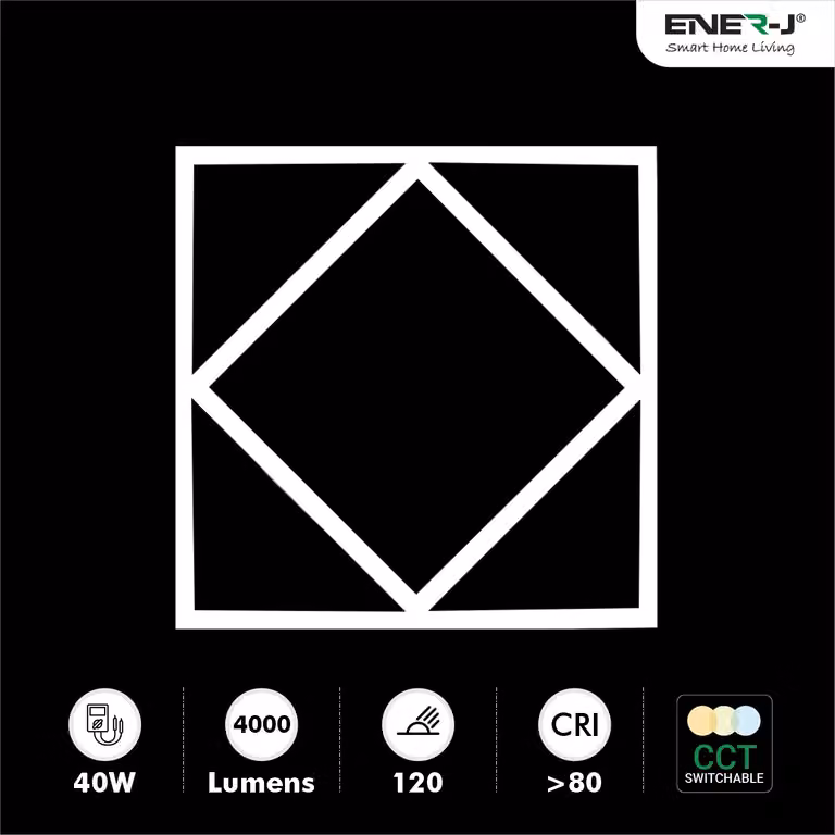 ENER-J 40W Double Square Borderline Recessed LED Panel, White, W/D/H: 60 x 60 x 60 mm