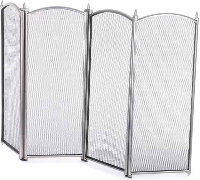 LIVIVO 4-Panel Nickel Coated Fireguard in Silver, W/D/H: 83.5 x 63.5 x 63.5 cm – 1
