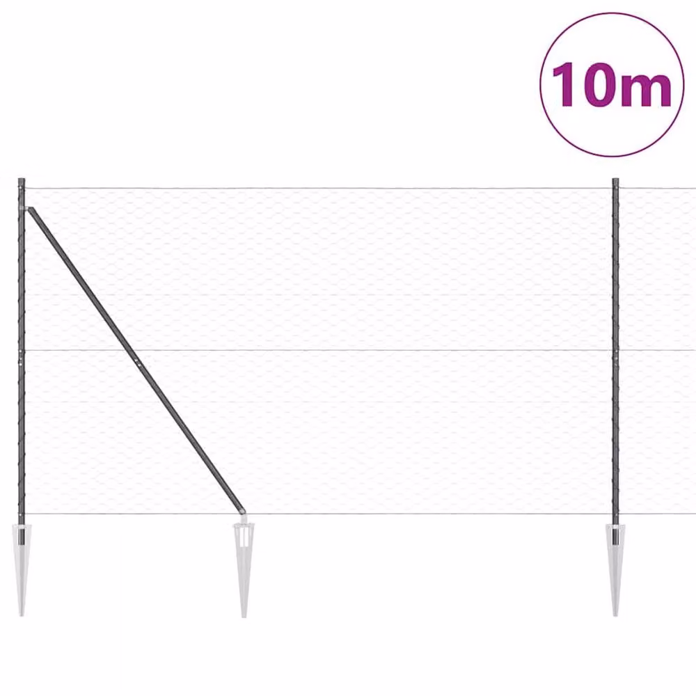 Berkfield Home Grey Steel Hexagon Wire Mesh Fence, H: 1.5 m x W: 10 m – 3