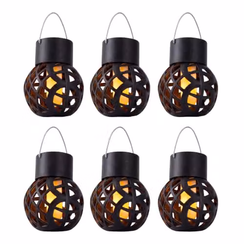 Gardenwize Set of 6 Solar Powered Hanging Dancing Flame Lantern Lights, Black, H 14cm x W 7cm x D 7cm – 5
