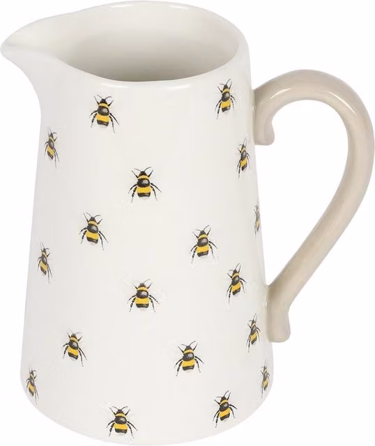 Kingsbury Gifts White Ceramic Bee Print Floral Flower Vase Jug