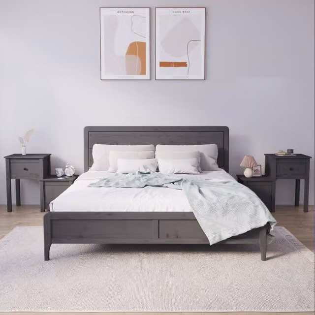 Berkfield Home Set of 2 Grey Rustic Solid Pine Bedside Cabinets, W: 79.5 cm, D: 38 cm, H: 65.5 cm