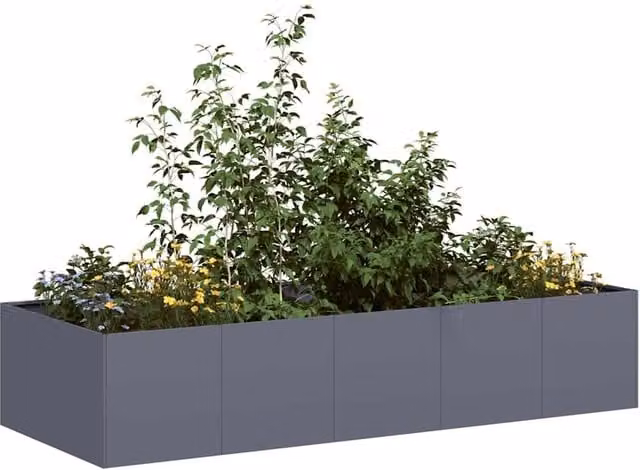 Berkfield Home Steel Planter in Anthracite, W/D/H: 200 x 80 x 40 cm