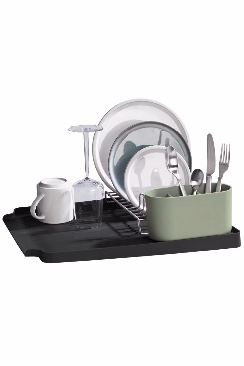 ReBorn Sage Green Sink Tidy with Black Washing Up Bowl and Drainer Set – 3