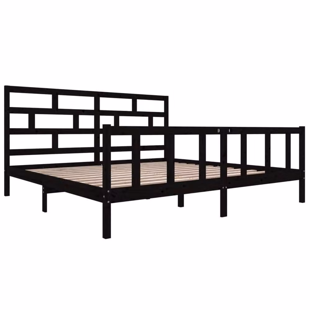 Berkfield Home Black Solid Wood Pine Bed Frame W/D/H: 200 x 200 cm – 3