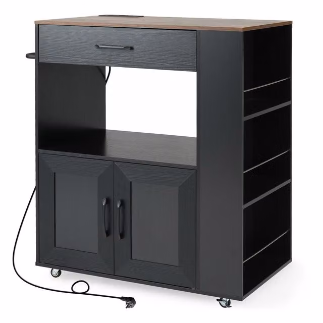 COSTWAY Modern Rolling Mobile Kitchen Island with Lockable Wheels in Black