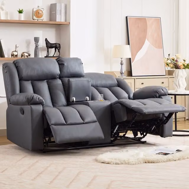 Artemis Home Sheridan 2 Seat Manual Recliner Sofa with Central Console in Grey – 1