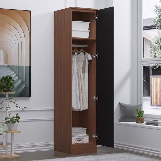 REFLECT 1 Door Wardrobe with Black High Gloss and Matt Walnut Finish