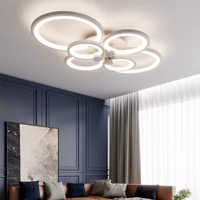 Livingandhome Modern Round LED Semi Flush Ceiling Light in White, Height: 11 cm