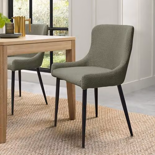 Bentley Designs Rubens Upholstered Dining Chairs in Green Boucle (Pair)