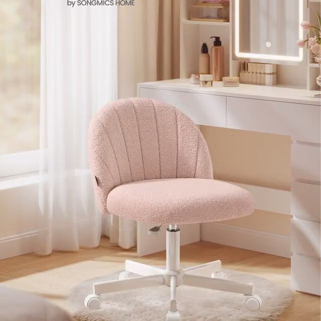 SONGMICS Pink Bouclé Swivel Task Chair for Home Office and Bedroom