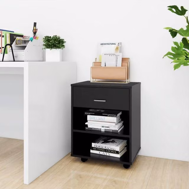 Berkfield Home Rolling Cabinet in Black, W/D/H: 46 x 36 x 59 cm