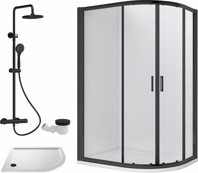 Balterley Offset Right Quadrant Shower Tray with Round Waste in White and Black, W: 1000 mm, D: 800 mm