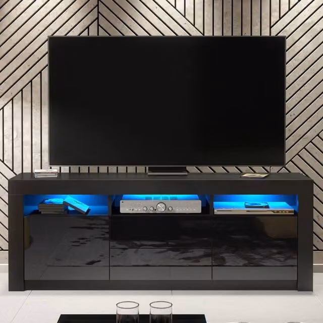 Creative Furniture Shine TV Unit, Black Glossy MDF, W/D/H: 160 x 35 x 60 cm – 1