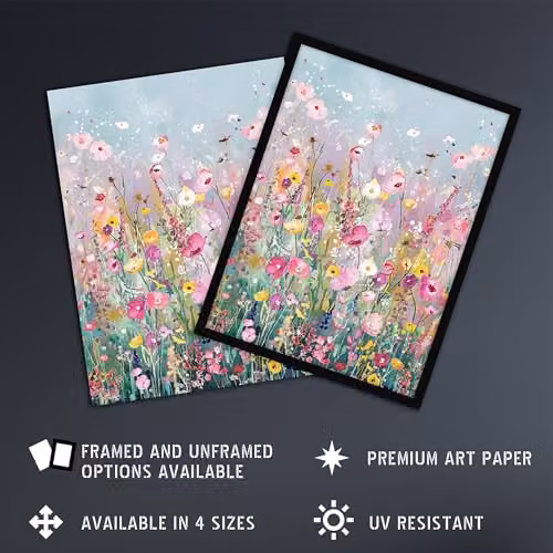 Artery8 Delicate Wildflower Field Floral Framed Wall Art Print, Multicolour, W: 21 cm, H: 29.7 cm – 2