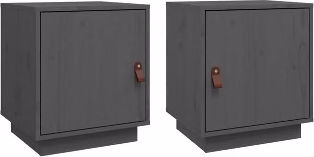 Berkfield Home Set of 2 Grey Solid Wood Pine Bedside Cabinets, W/D/H: 40 x 34 x 45 cm – 1