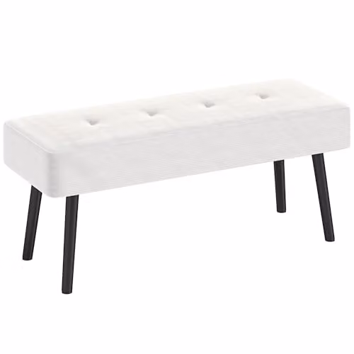 HOMCOM Corduroy End of Bed Bench in Cream White/Beige, W: 120 cm, D: 45 cm, H: 45 cm