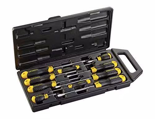 Stanley Cushion Grip Slotted and Pozidriv Screwdriver Set, 10 Piece, Yellow and Multicolour – 2