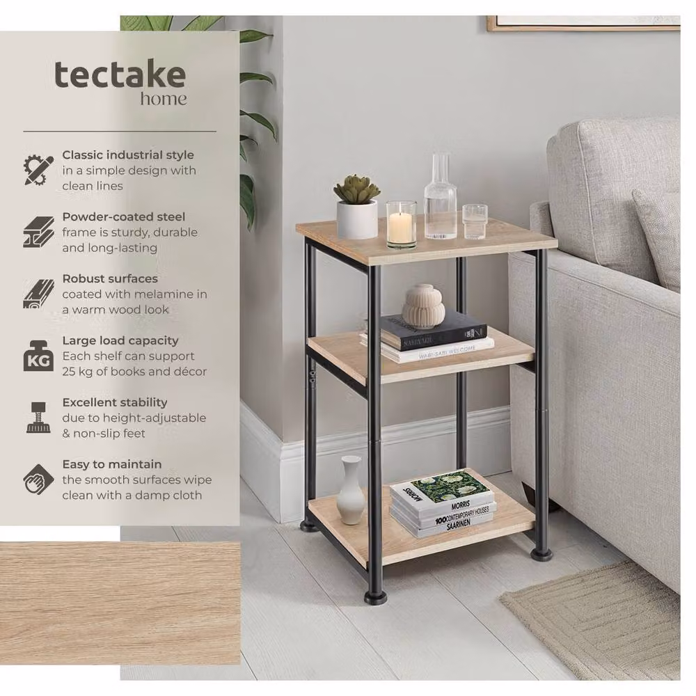 tectake Memphis Bedside Table in Light Oak and Black Industrial Style – 2