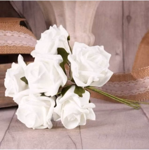 KDMD 4 Pack of 6 Bright White Foam Tea Roses for Weddings – 1