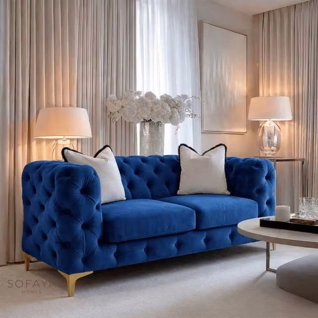 Sofaya Monaco 2 Seater Chesterfield Velvet Sofa in Blue – 1