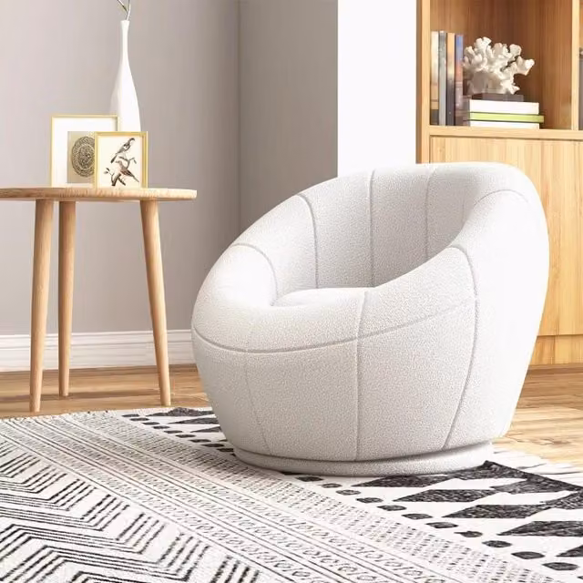 Chilli Seating White Boucle Swivel Accent Armchair