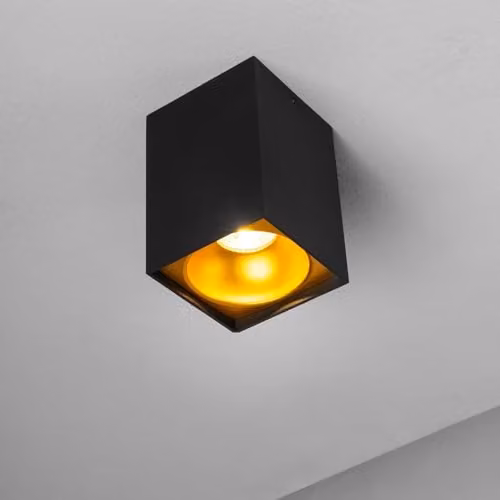 CGC Lighting Sandra Black Square Single Ceiling Spotlight with Gold Reflector – 1