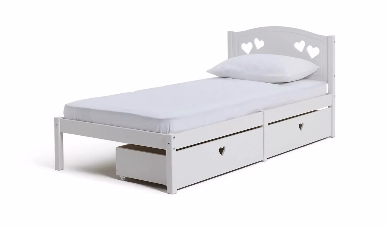 Mia Single Bed Frame with 2 Drawers in White Modern Bedroom Furniture for Children W/D/H: 90 x 190 cm