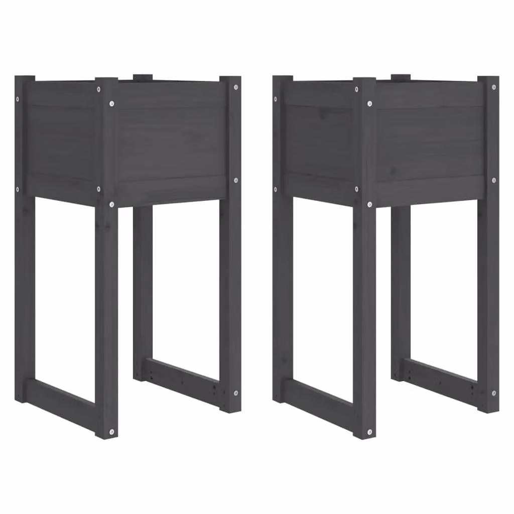 Berkfield Home Grey Solid Wood Pine Planters, 2 Pack, W/D/H: 40 x 40 x 81 cm – 2
