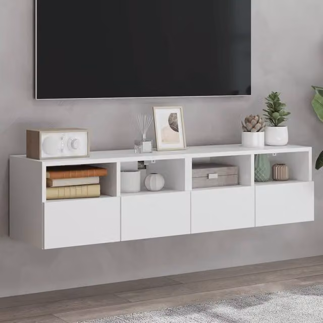 Berkfield Home Set of 2 White Modern TV Wall Cabinets in Matt Engineered Wood W/D/H: 60 x 30 x 30 cm
