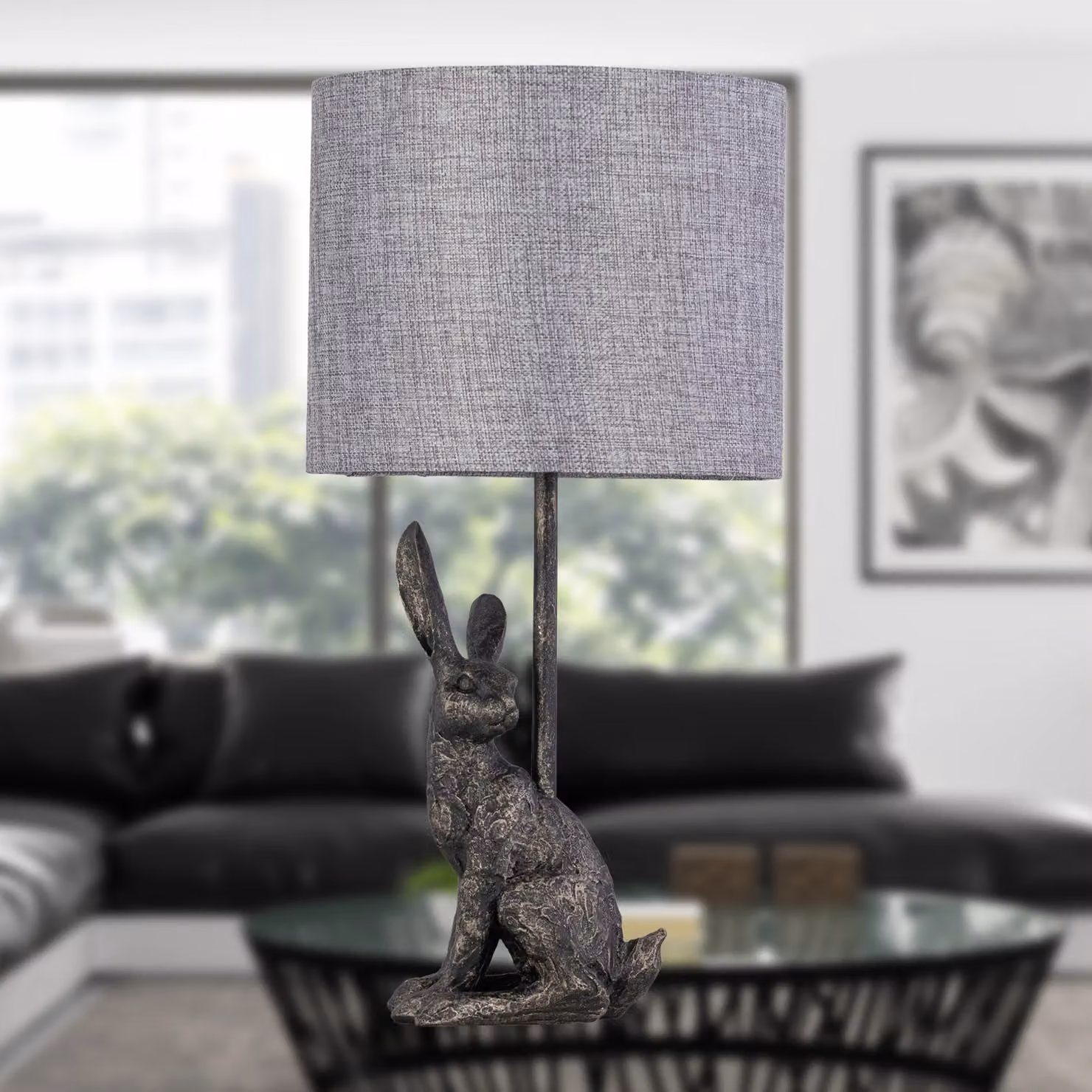 First Choice Lighting Set of 2 Henrietta Antique Gold Rabbit Table Lamps with Grey Fabric Shades – 4