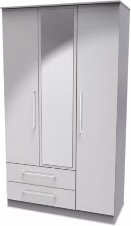 Welcome Worcester Modern White 3 Door 2 Drawer Tall Mirrored Triple Wardrobe