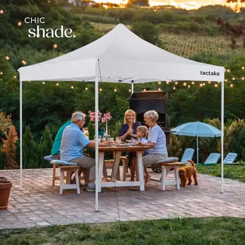 tectake Folding Pop Up Gazebo in White with Aluminium Frame and Side Panels with Windows, W/D/H: 300 x 300 x 280 cm – 5