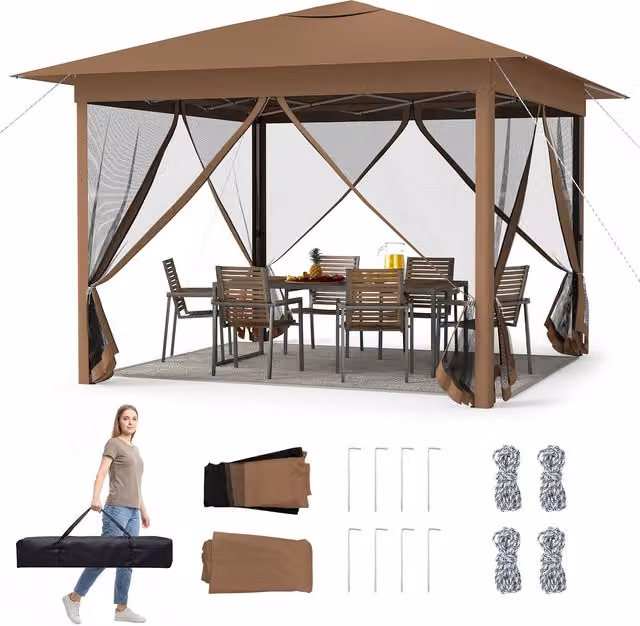 Costway Instant One-Person Setup Outdoor Gazebo, Brown
