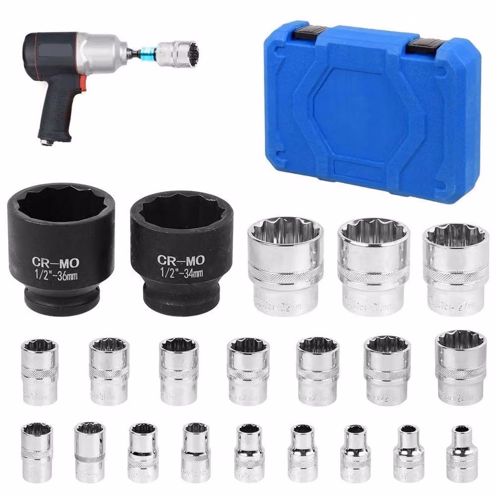 NESTLUNE 21-Piece 1/2 inch Drive Spline Shallow Impact Socket Set in Silver – 2