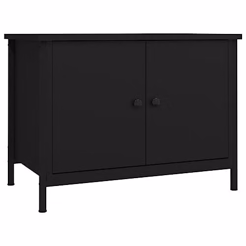 vidaXL Modern Black TV Cabinet with Doors, W: 60 cm, D: 35 cm, H: 45 cm