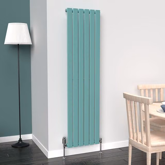 Lux Heat Flat Coloured Vertical Radiator in Light Aqua Green, H 160 cm x W 42 cm